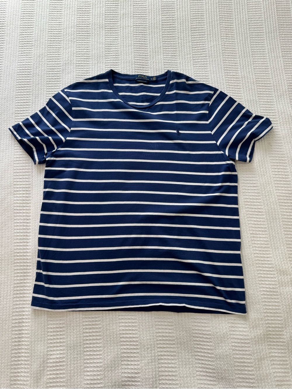 Ralph Lauren Navy and White Striped Crewneck Tee